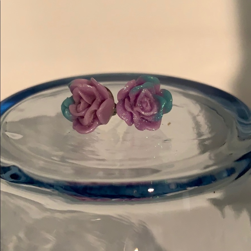 Pink and Turquoise Sparkly Post Earrings